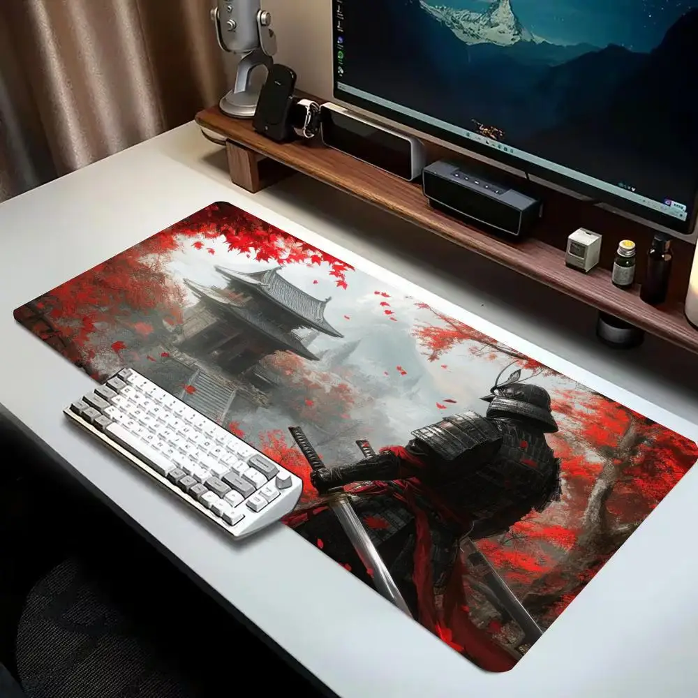Large Ink Samurai Sakura Non-slip Extended Gaming Mouse Mat Desk Pad for Laptop Desktop Gamers Office Table Decor