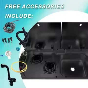 For RV Caravan Boat Yacht High Quality 304 Stainless Steel Sink with Dual-Burner Gas Stove RV Sink and Stove Two Colors