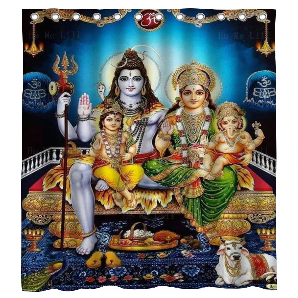 Душевая занавеска Hinduism с изображением семьи Шивы Парвати, индийского Бога, Ганеша, картека, душевая занавеска с изображением тигра от Ho Me Lili для украшения ванной комнаты