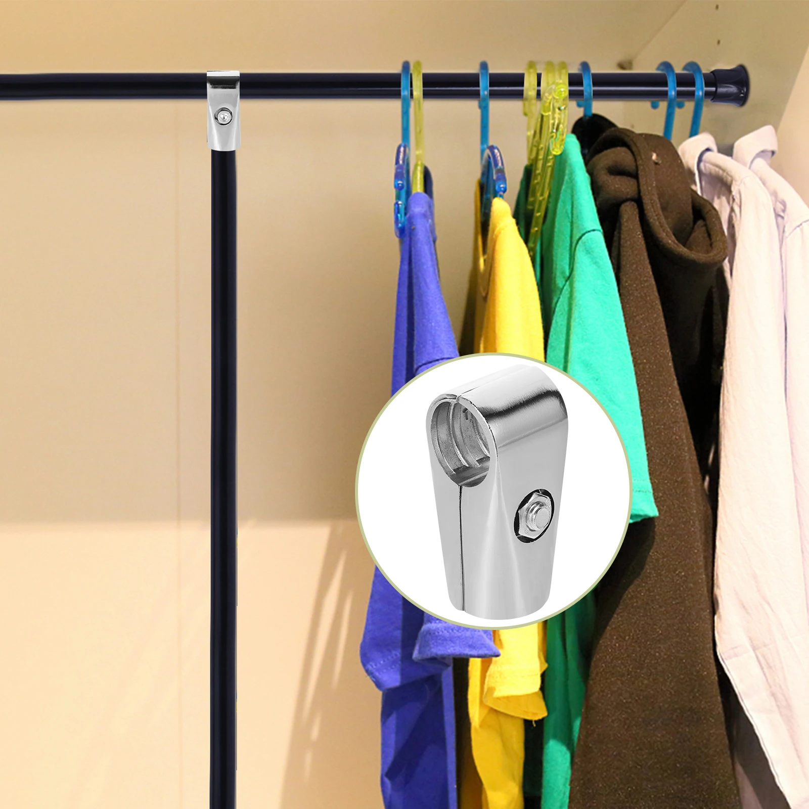 

4Pcs Stainless Steel Closet Rod Connector Strong Connector for Clothes Drying Rack Structural Fitting Clamps