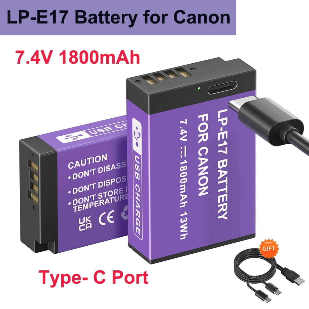 LP-E17 LPE17 Battery with Type-C Port for Canon EOS R8 RP R50 200D M6 II M5 M3 77D T6i 750D T6s T8i T7i T6i 800D LP E17 Camera
