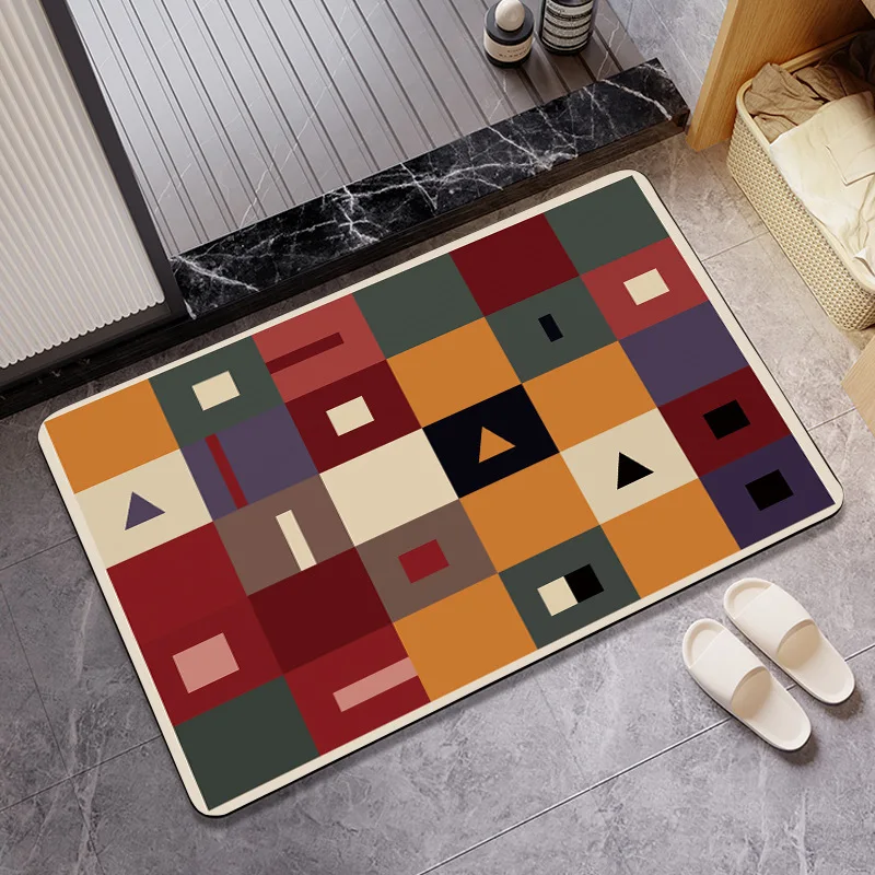 

Красочный лоскутный коврик для ванной из диатомита, быстросохнущий водопоглощающий коврик для ванной комнаты, входа в туалете, легко очищаемый