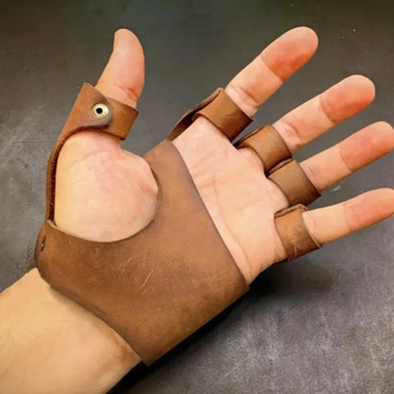 Medievale Vichingo Pirata Floki Guanto in pelle Cavaliere Samurai Armatura da braccio LARP Costume Steampunk Accessorio Guanti senza dita Uomo Donna