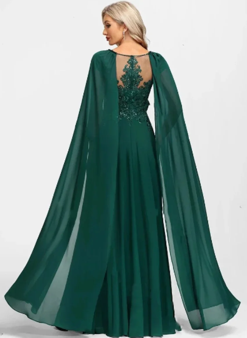 Othray Chiffon A-Line O-Neck Lace Appliques Slit Mother of the Bride Groom Dress Wedding Guests Evening Prom فساتين السهرة