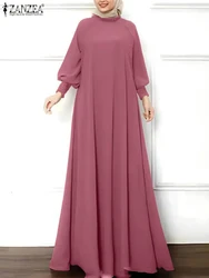 ZANZEA Fashion Muslim Abaya Women Elegant Long Lantern Sleeve Kaftan Robe Femme Solid Maxi Vestidos 2024 Autumn Spring Sundress