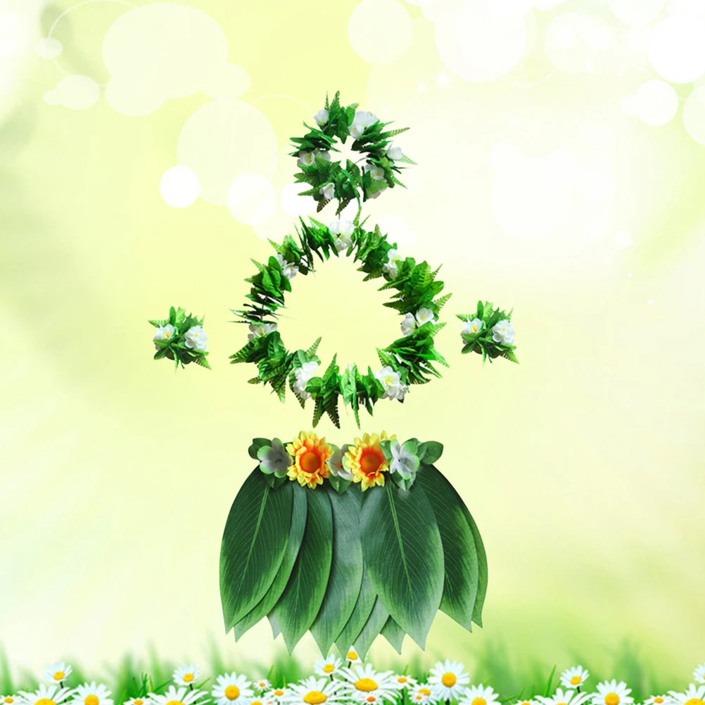 Hawaii Leaves Skirt Set Garland Headband Hand Flower Elastic Waistband Tropical Party Women Decoration Durable Comfortable Luau