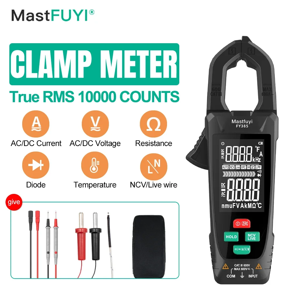 

MASTFUYI High Precision 9999 Counts Large Color Screen Digital Clamp Meter DC AC Current Multimeter Voltage Tester True RMS Test