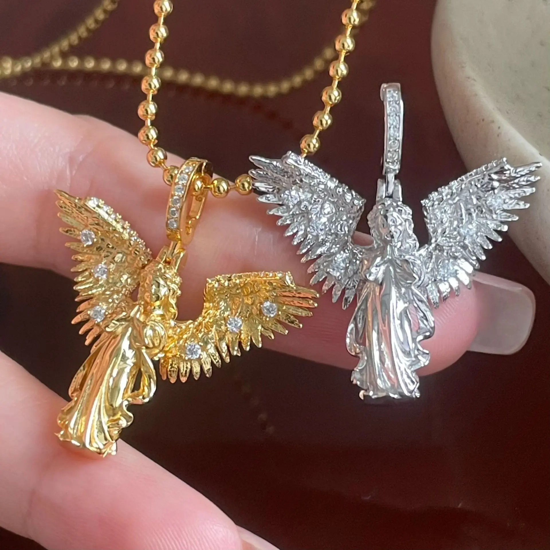 BOCAI New S925 Silver Vintage Craftsmanship Fly Free Golden Wings Female Angel Men and Women Pendant