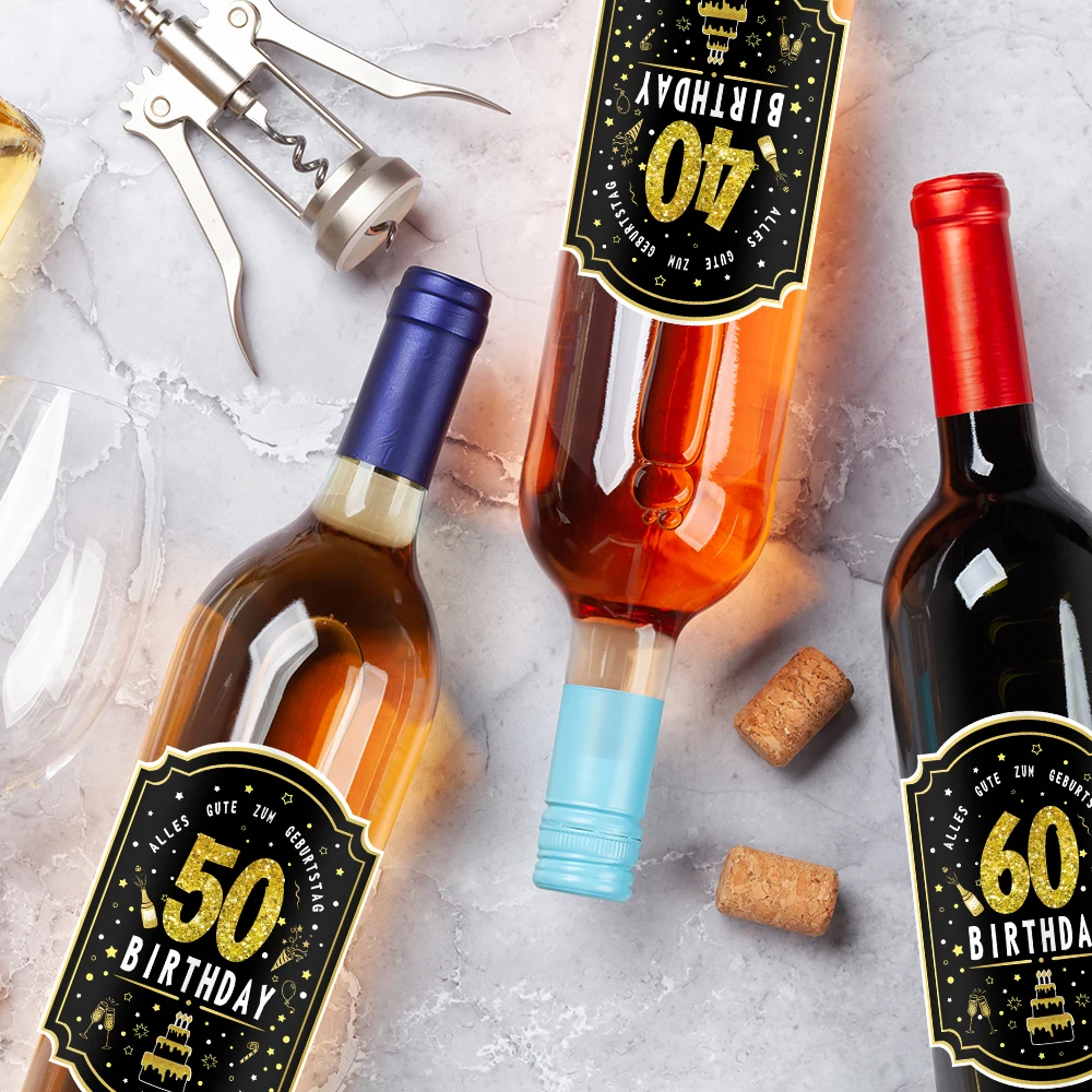 18 20 30 40 50 60 70 80 cumpleaños fiesta botella de vino pegatina de papel recubierto pegatina botella de vino pegatina decoración de fiesta