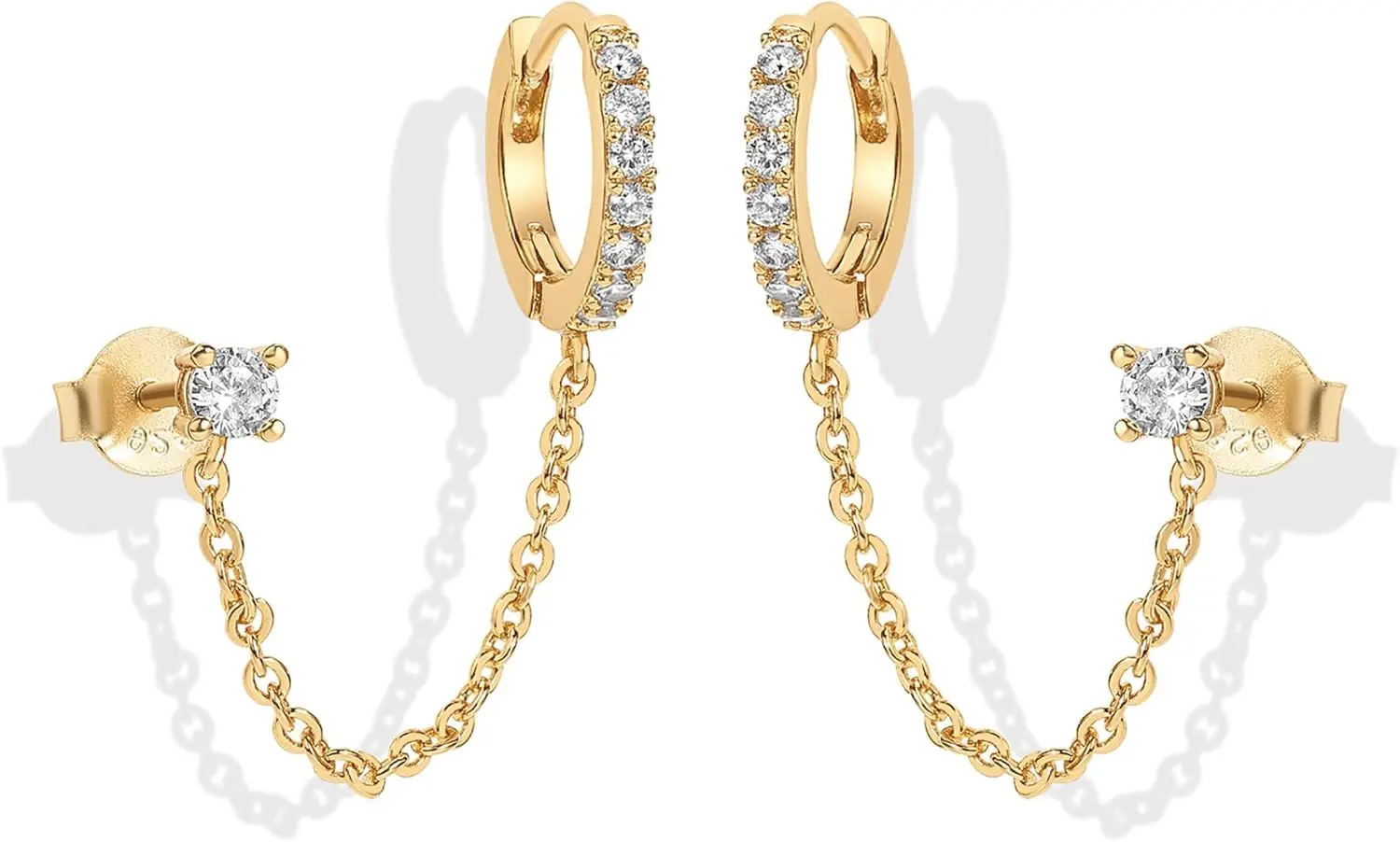 

Elegant Gold Chain Hoop Earrings for Women | Dangle Style with Pearl & CZ Studs