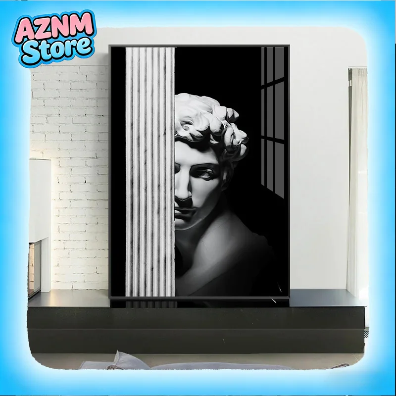 2026 Moderne Schwarz-Weiß David-Statue Skulptur Leinwandgemälde an der Wand Kunstposter Drucke Figuren-Bild für Zuhause Rahmenlos