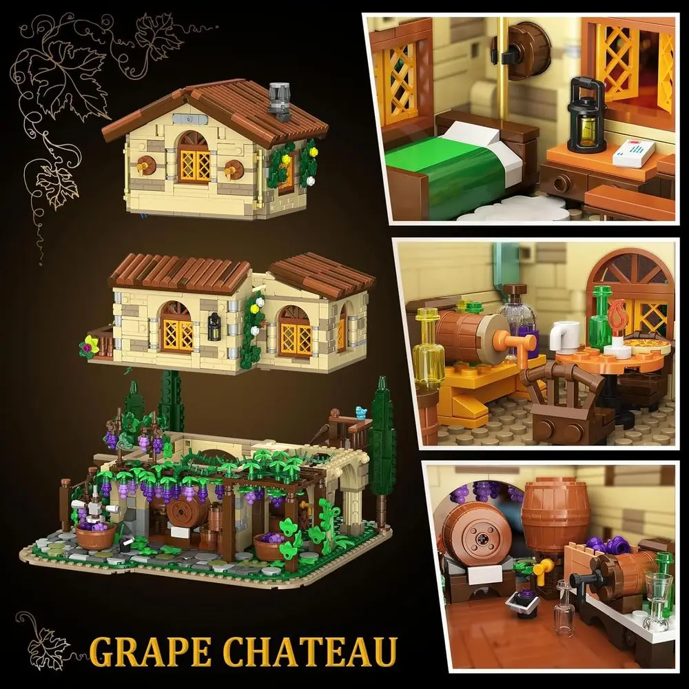 Kit di costruzione del castello del vigneto autunnale con luci, decorazioni per la casa immobiliari da 1826 pezzi per regali di compleanno