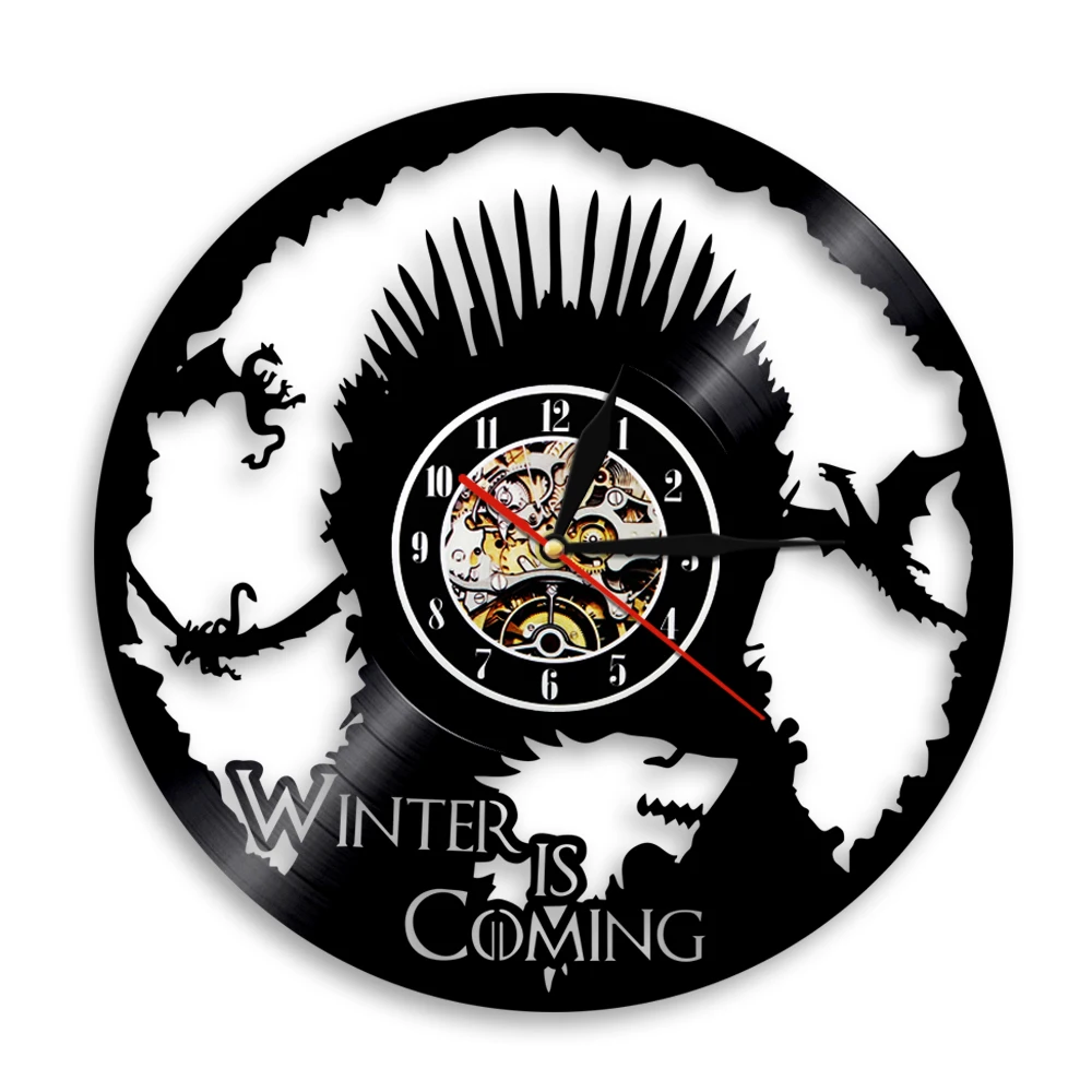 NONE Haus Targaryen Vinyl Record Wanduhr TV Show Fantasie Wohnkultur Uhr Eis Und Feuer Drache Geschnitzt Album Musik Longplay uhr 5