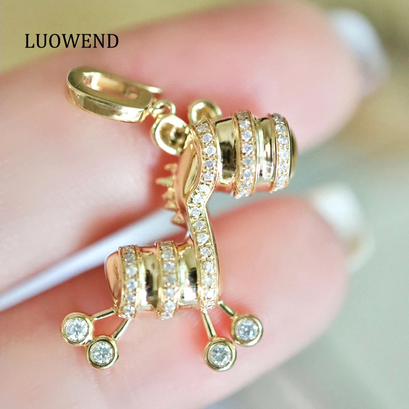 

LUOWEND 100% 18K Yellow Gold Pendant Cute Horse Shape Real Natural Diamond Necklace Pendant for Women High Party Jewelry