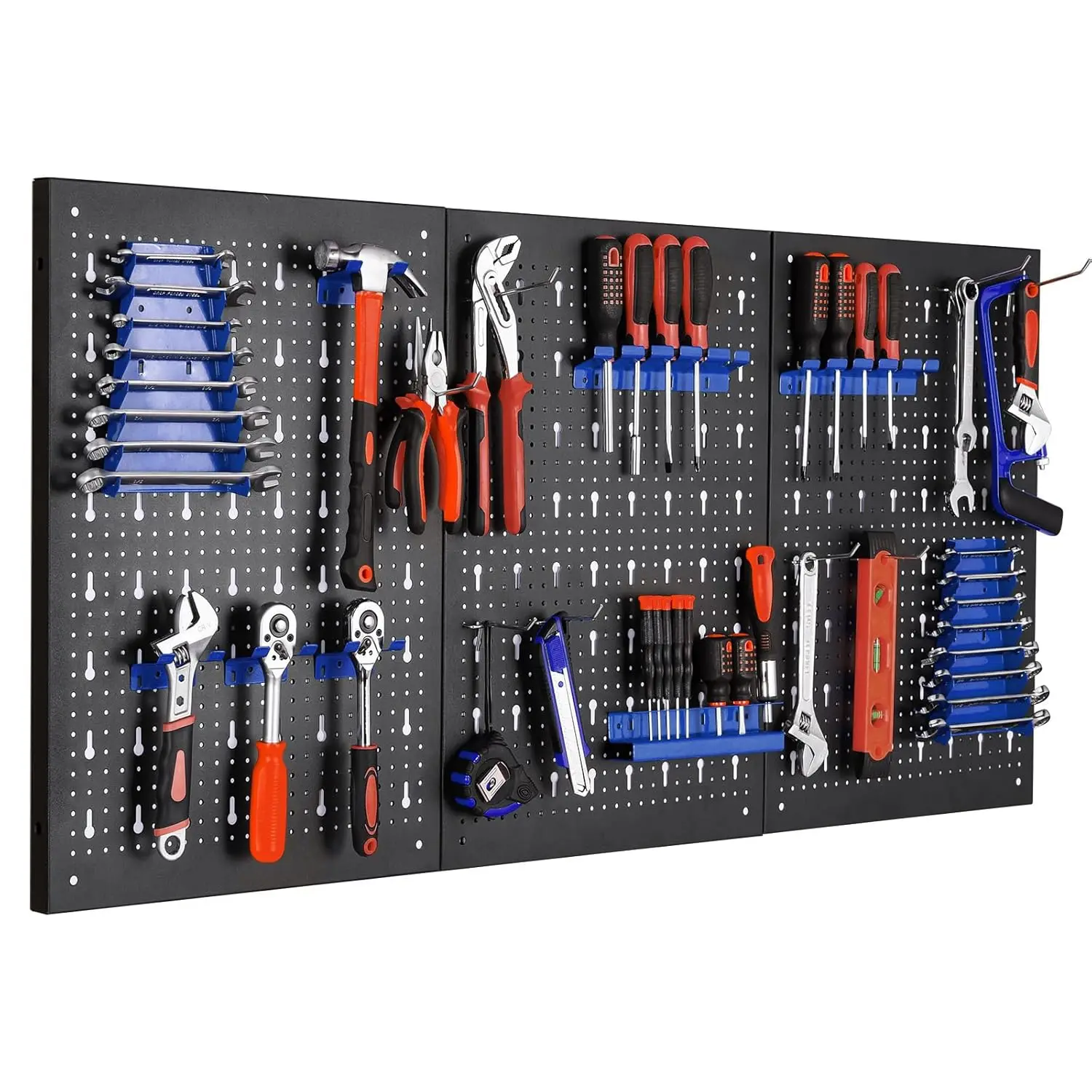 117x55cm Metalowy organizer ścienny z haczykami Zestaw 17 szt., pojemniki do przechowywania w garażu i panelowy organizer na narzędzia Pegboard Sterowanie ścienne