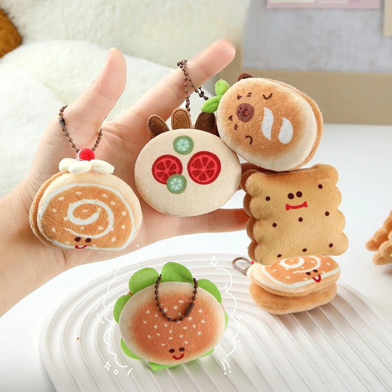 

1 Piece Simulate Soft Plush Bread Hamburger Keychain Holder Cute Cartoon Schoolbag Keyring Pendant for Girl Keychain Organizer