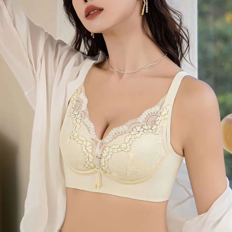 Traceless Lace Bra No Steel Ring Ventilate Underwear Gather Together Anti-Sag Small Chest Bra Women Absorb Sweat Comfortable Top