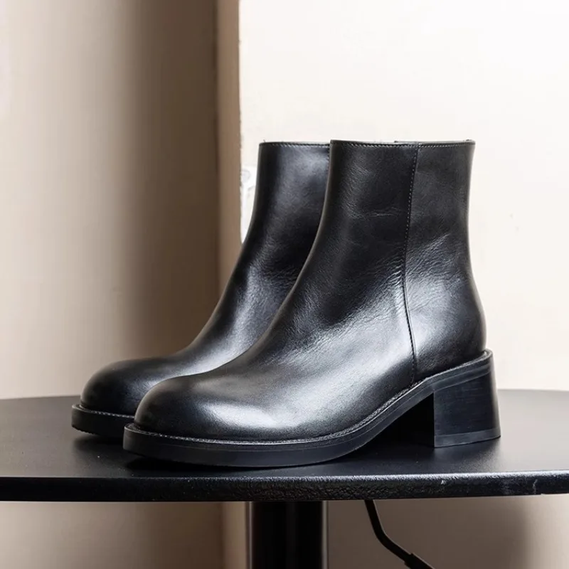 الموضة البريطانية مريحة غسلها جلد البقر حذاء من الجلد حذاء رجالي جلد طبيعي الجانب سستة عالية أعلى تشيلسي الأحذية الجلدية