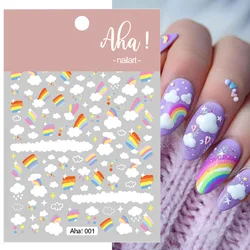 1 Sheet Rainbow Cloud Nail Art Stickers 3D Self-Adhesive White Cloud Rainbow Moon Star Nail Decals 8*10 Manicure Decoration #Aha
