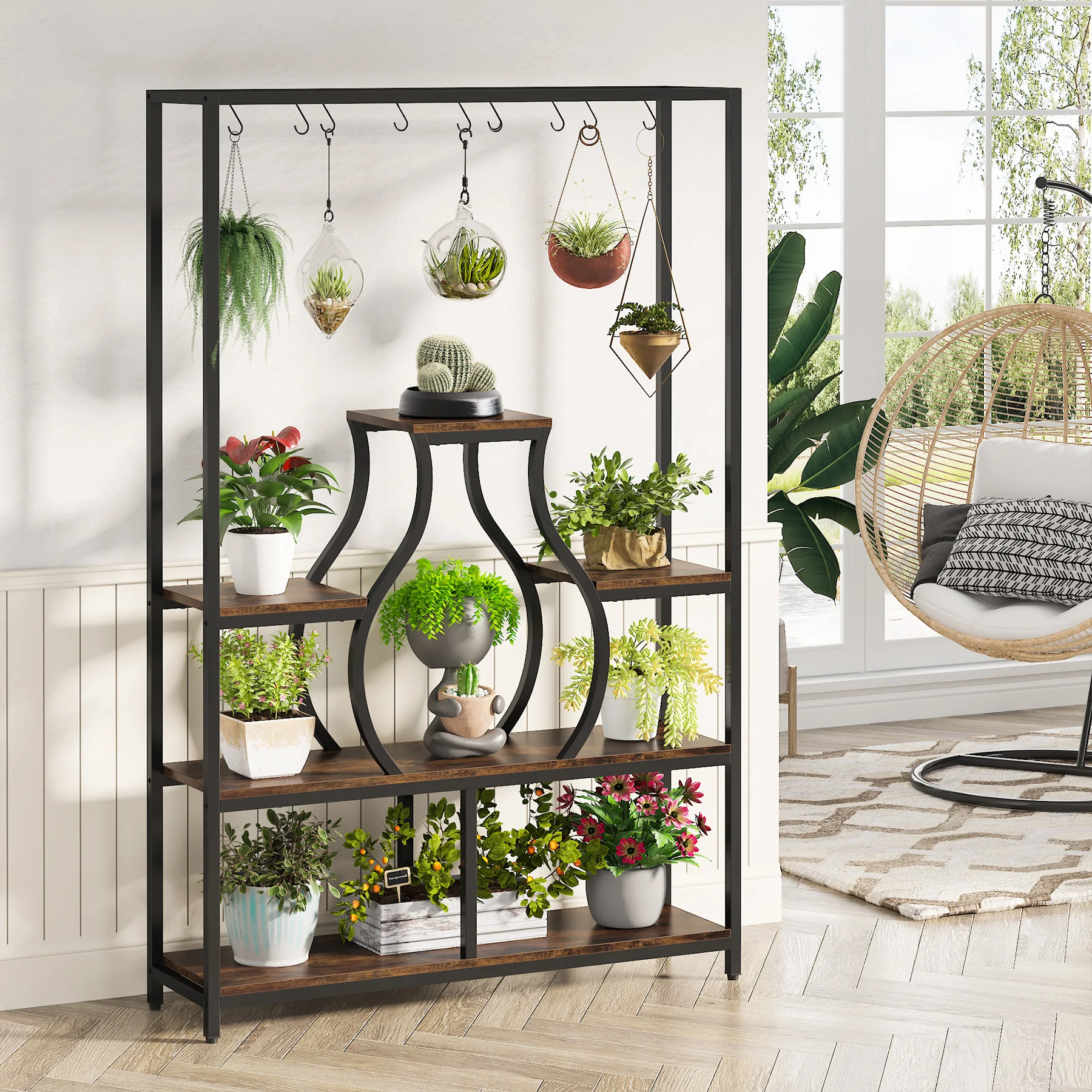 Tribesigns 70.9 Inches Tall Indoor Plant Stand,5-Tier Plant Shelf with 10 Hanging Hooks,Multi-Purpose Flower Pots Rack