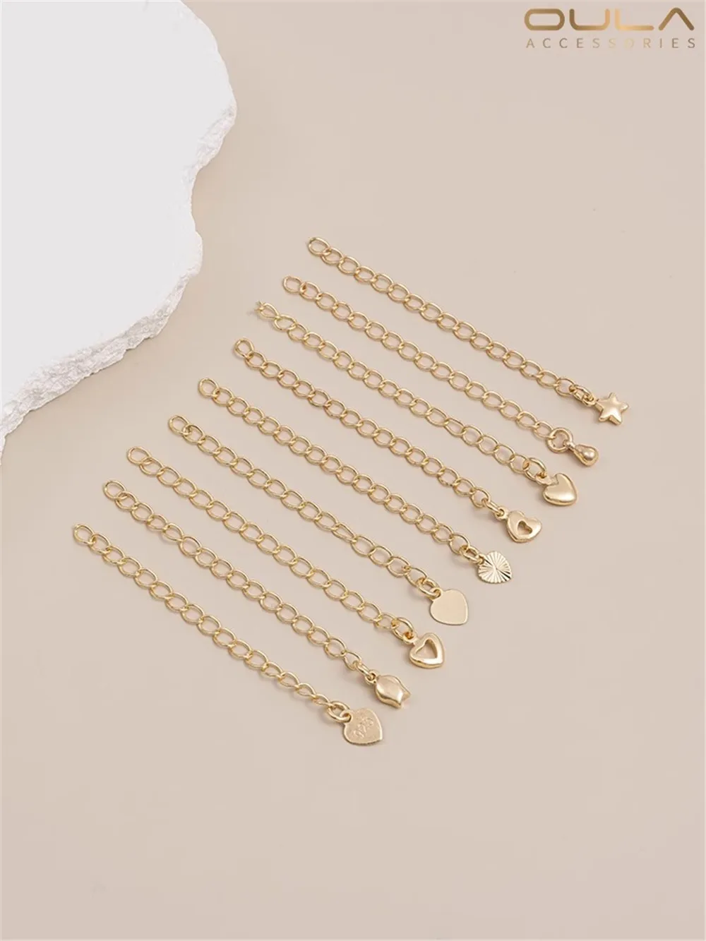 14K Gold-Color Plated Tail Chain Water Droplet Heart-shaped Extension Chain Handmade DIY Bracelet Necklace Headwear Accessories