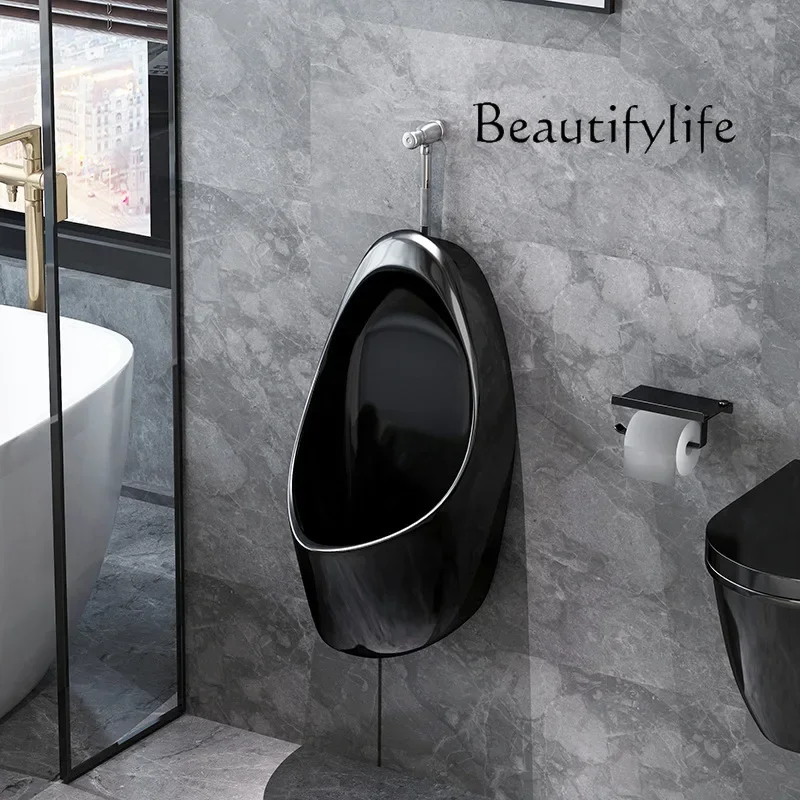 N69 Automatic induction black ceramic urinal floor-to-ceiling wall-mounted household men's urinal urine