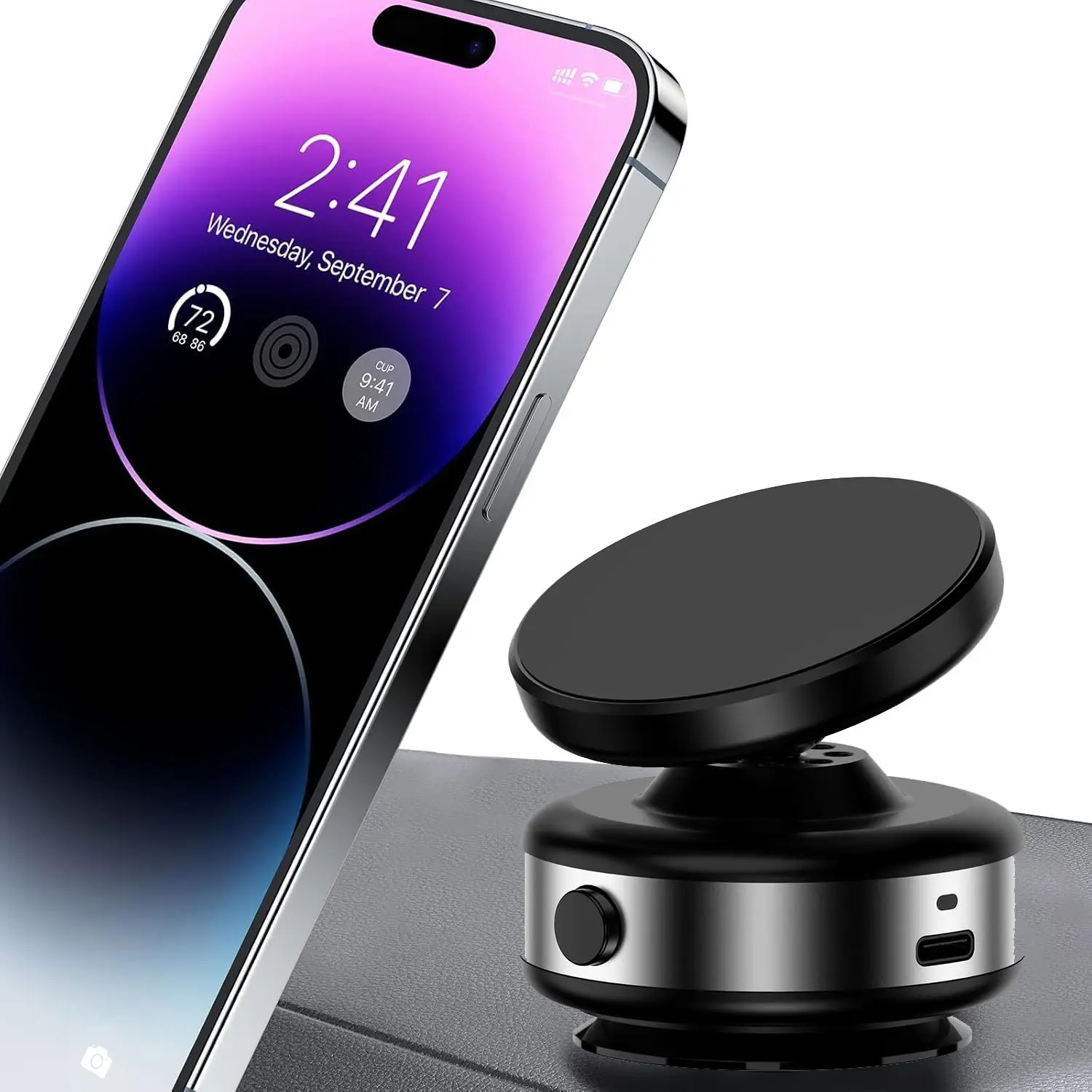 Electric Vacuum Car Display Phone Holder Mount 360° Rotation N52 Strong Magnetic for iPhone12 13 14 15 16 Promax Smartphone