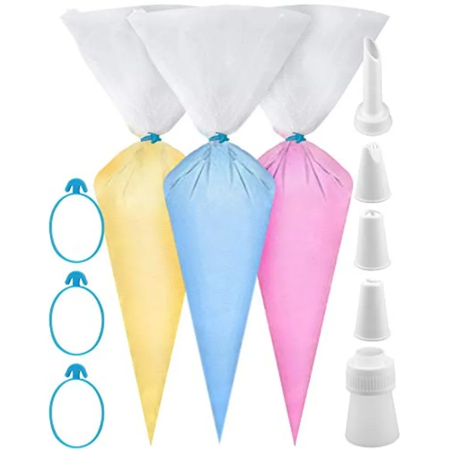 

Pastry Bag 100 Pieces 16 Ih [Extra Thick] Disposable Piping Bags Set with 8 decorating tips 1 coupler and 3 Bag Ties for Cake D