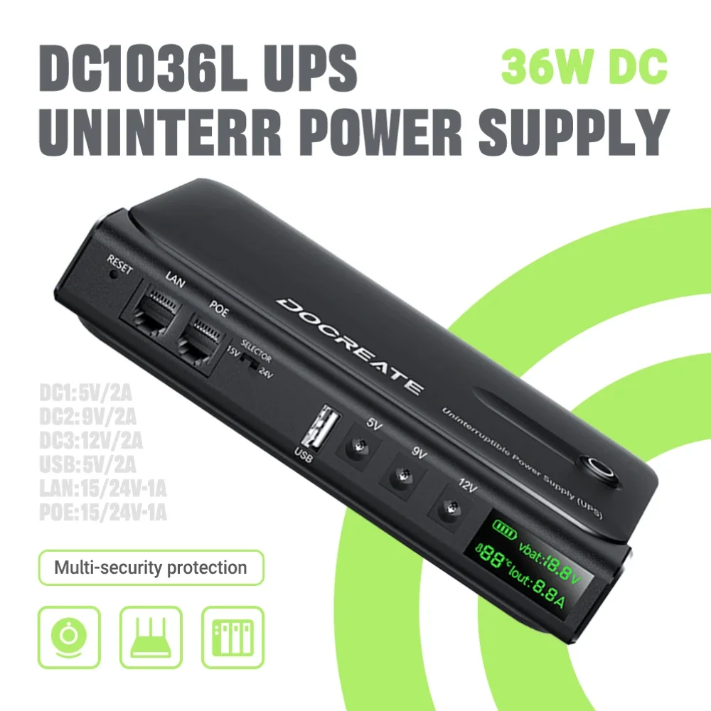 36W No Battery UPS DC1036L Uninterruptible DC Power Supply for Router 5V 9V 12V 24V Optical Cat Monitor Backup Charger CellPhone