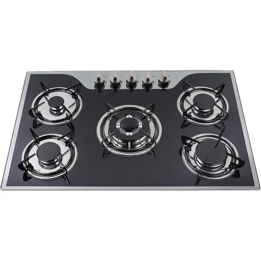 เตาแก๊สแบบฝังขนาด 30.3 นิ้ว 5 หัวเตา หน้ากระจกนิรภัย ใช้ได้ทั้งแก๊สธรรมชาติและแก๊ส LPG พร้อมคุณสมบัติพิเศษ