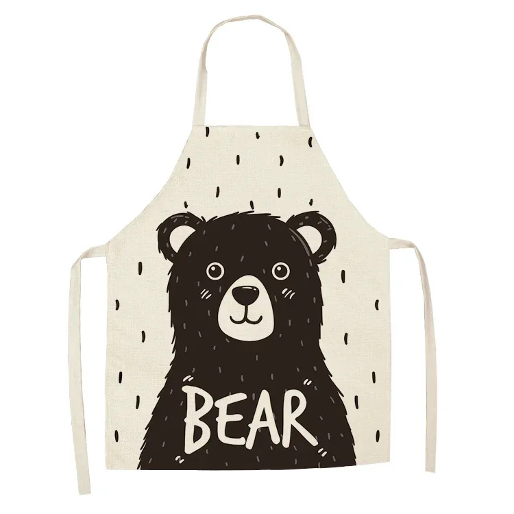 Interesting bear printing flax apron Boys adult apron Furnishing cleaning tool Baked coffee chefs without sleeve apron delantal