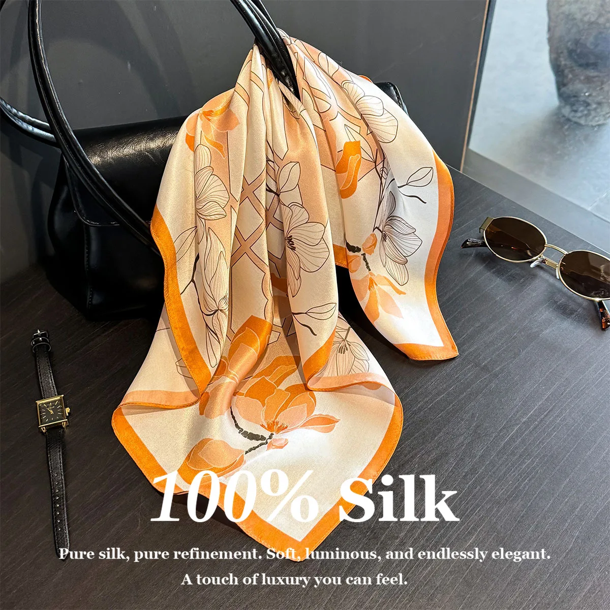 

Summer 100% Pure Silk Square Scarf Women Sun Protection Shawl Wrap Hair Neck Hijabs Foulard Scarves Multi-functional Decoration