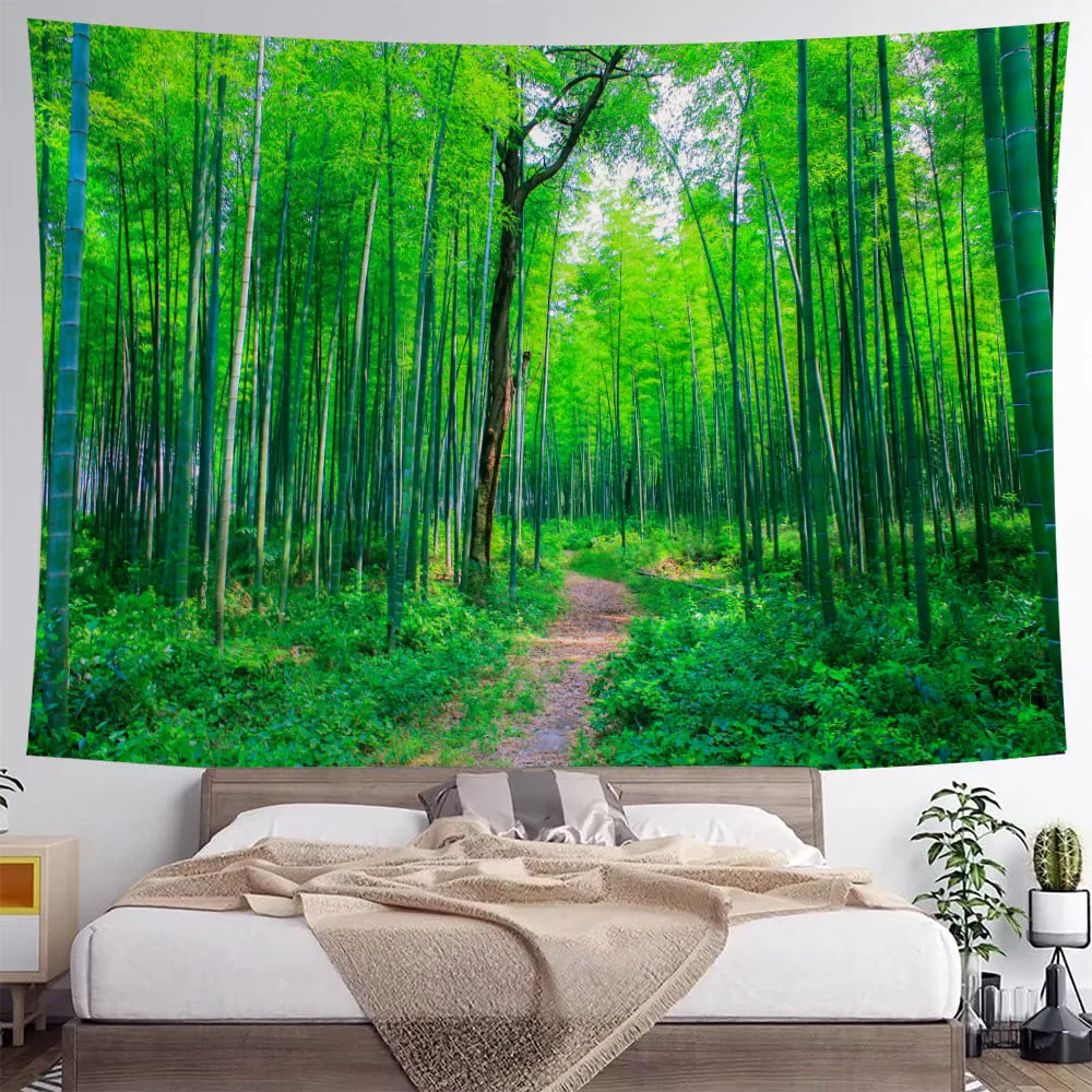 

Forest landscape tapestry wall hanging living room bedroom fabric decoration background Bohemian hippie picnic mat bed sheet
