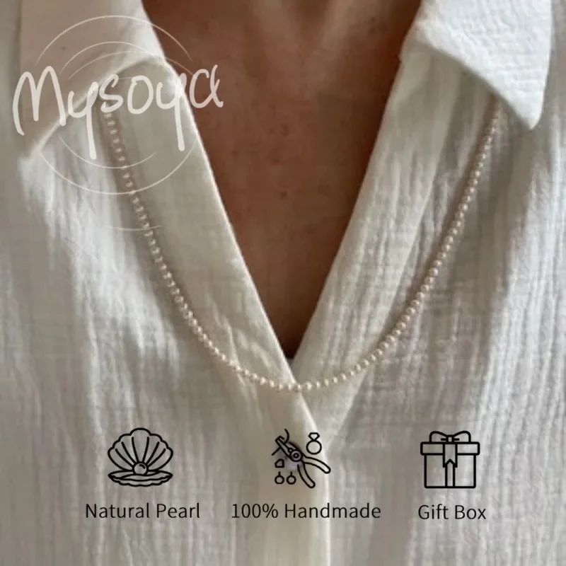 

MYSOYA White Freshwater Pearl Necklace 3-4mm Small Pearl Neck ChaIn With Gift Box For Her Birthday/WeddIng/Christmas/New Year