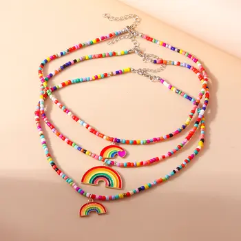 3件時尚波西米亞風手工彩色串珠項鍊,彩虹吊墜項鍊,適合女性、女孩參加派對、節日佩戴,可作禮物。 10 最佳銷售 彩虹首飾 - №10