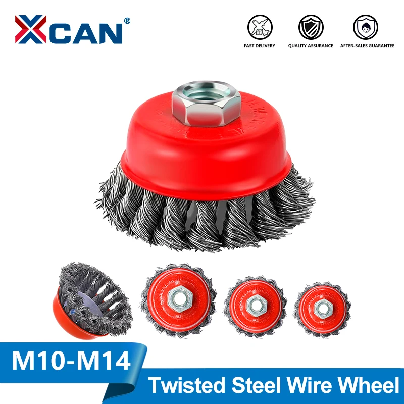 

XCAN 1 шт. M10 M14 витая стальная проволочная колесная щетка 2,5-6 дюймов для угловой шлифовальной машины, удаления краски, удаления заусенцев, вращающийся инструмент