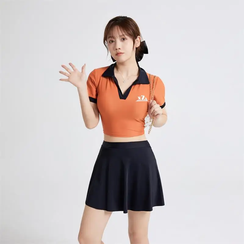 

Консервативный купальник для пышных форм в стиле рубашки, для термальных источников, с поддержкой, утягивающий, с раздельной юбкой, нейлоновый, сп...