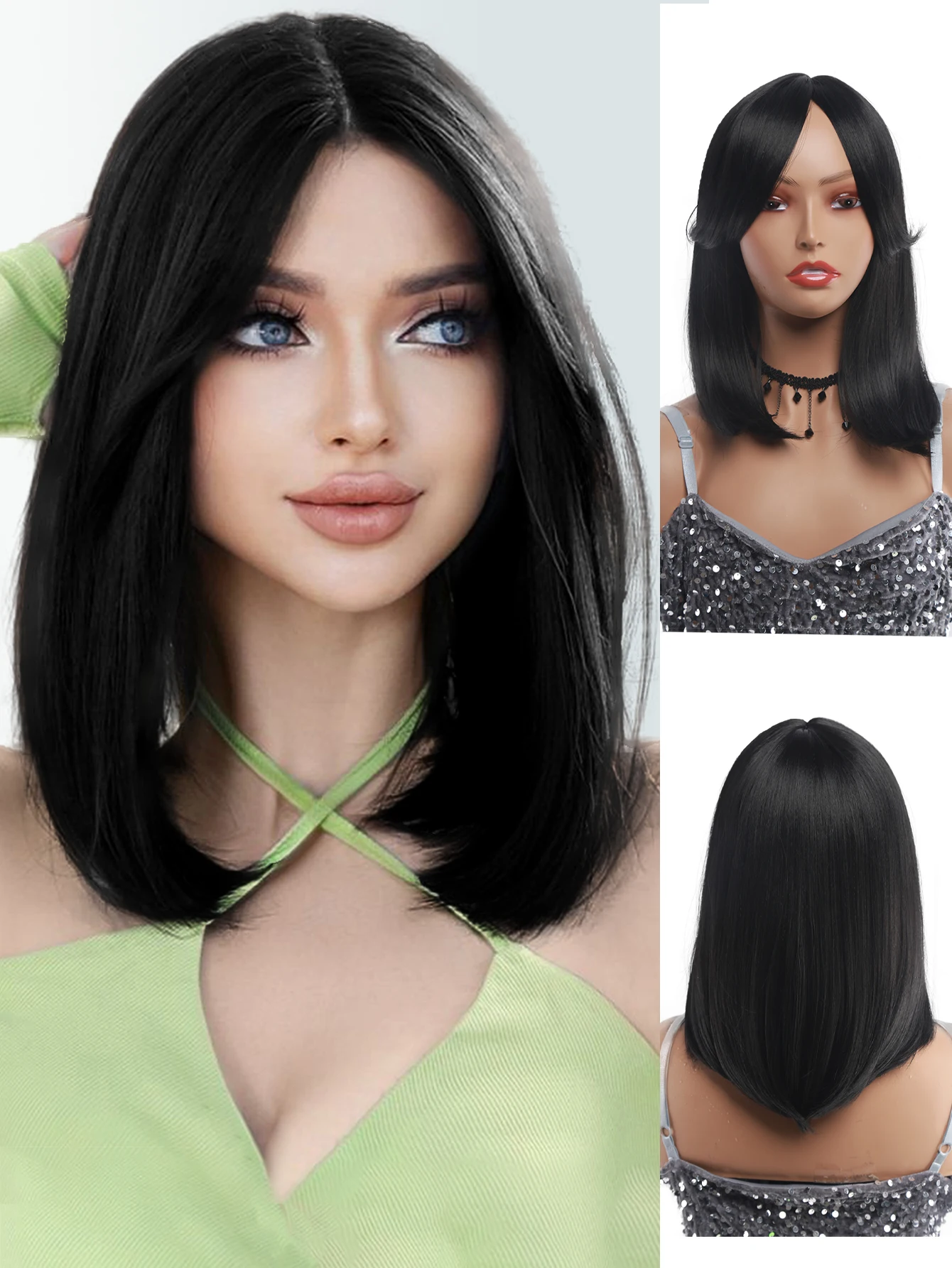 

Short Synthetic Wigs with Bangs for Women Daily Cosplay Party Heat Resistant Wig 18 Inch Hair Easy to Wear Hair Short Wig