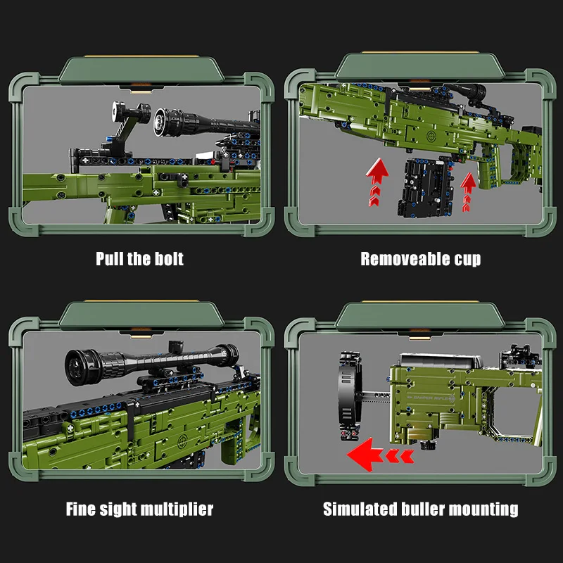 Military WW2 98K AWM Sniper Rifle Model Building Blocks MOC Technical Game Gun PUBG Army Weapons Bricks Can Shoot Bullet Kid Toy