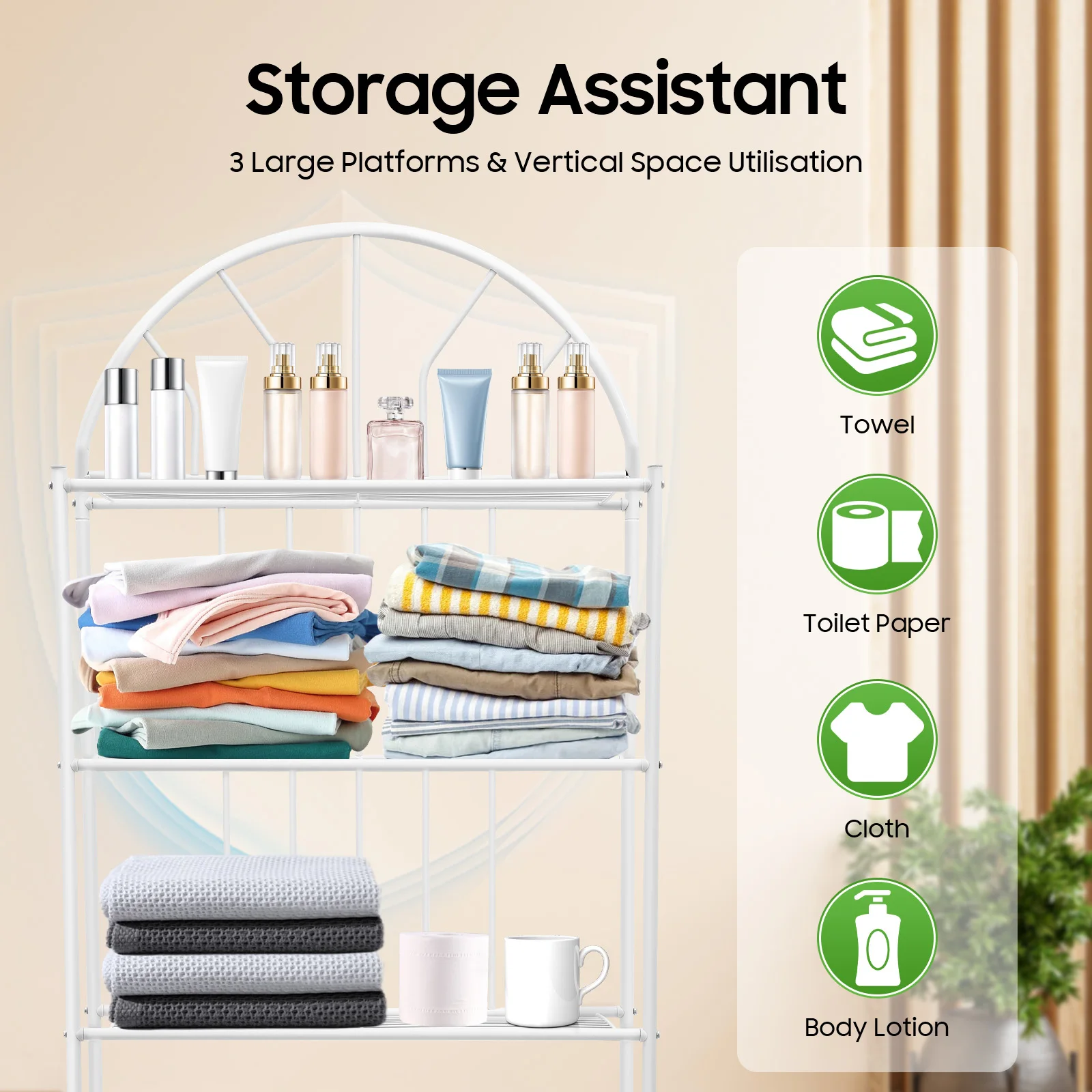 رف مرحاض من 3 طبقات، منظم تخزين فوق المرحاض، رف حمام معدني عالي التحمل بوزن 55 رطلًا مع منصات كبيرة #4