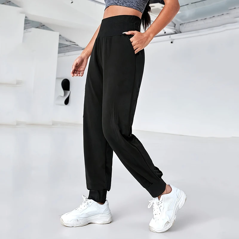 

Повседневные женские спортивные брюки с высокой талией на все сезоны, свободные шаровары для йоги и спорта, женские брюки 2026 с карманами, однотонные, эластичные