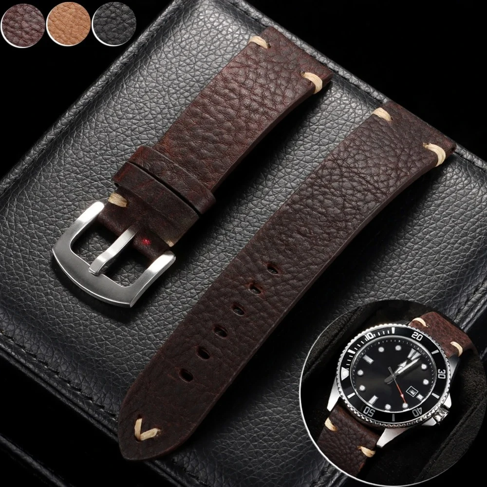 18/20/22 مللي متر العالمي حقيقية جلد البقر حزام (استيك) ساعة مشبك معدني Vintage الأشرطة الرجال النساء تنفس سوار حزام اكسسوارات 2026 #1