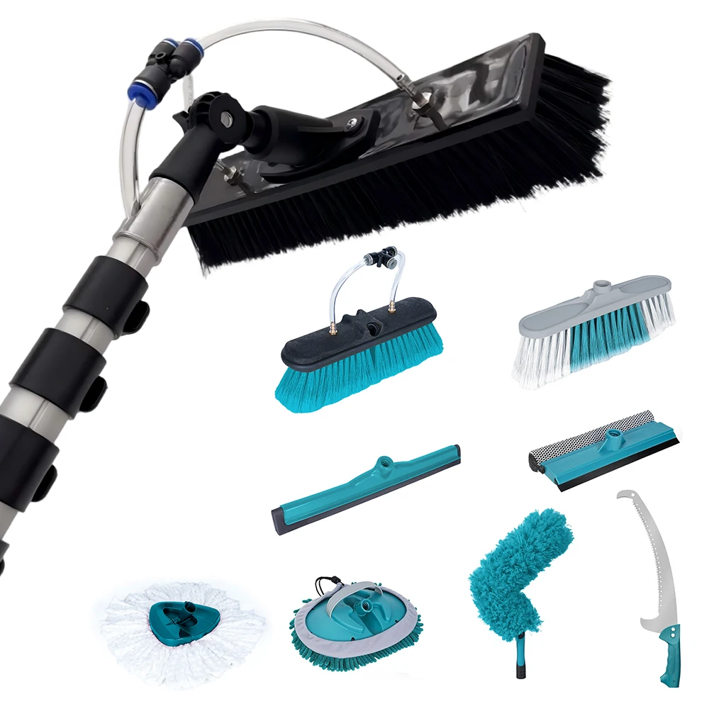 Aluminum telescopic rod water supply system spray cleaning eco-friendly Dongfang brand solar panel window cleaner brush kit tool