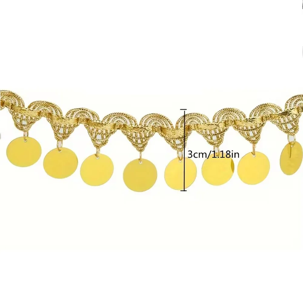 Gold Fringe Trim,110 Yards Sequin Trim Tassels for Sewing,Tassel Belly Chain,Belly Dance Chain Sequin, Belly Dance Tassel Belt