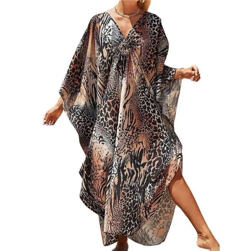 

Hot Kf-Women Animal Print Kaftan Dresses Plus Size Swimsuit Coverup 2025 Summer Bathing Suit Beach Dress