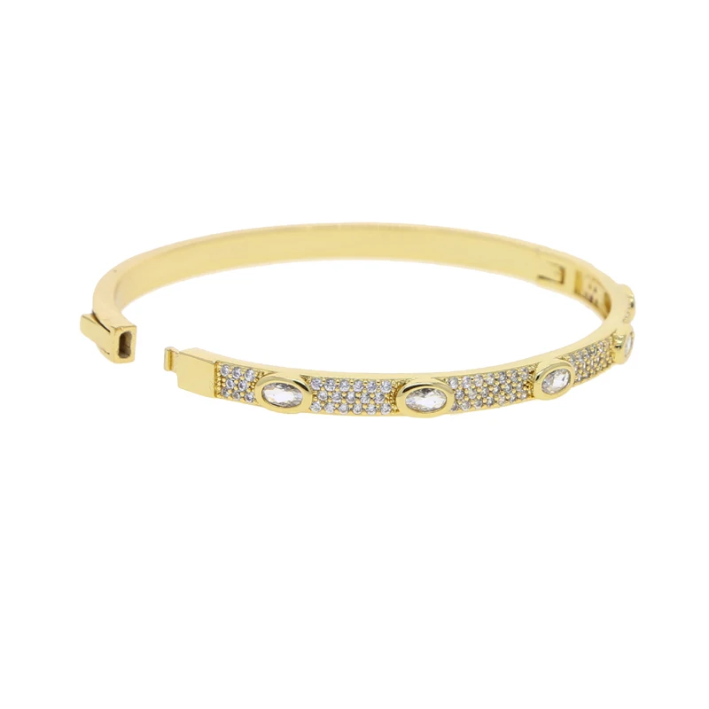 Luxury 58mm Geometric Oval Cz Bangles for Women Micro Paved Bling Cubic Zirconia Gold and Platinum Plated Color Fashion Jewelry view 4