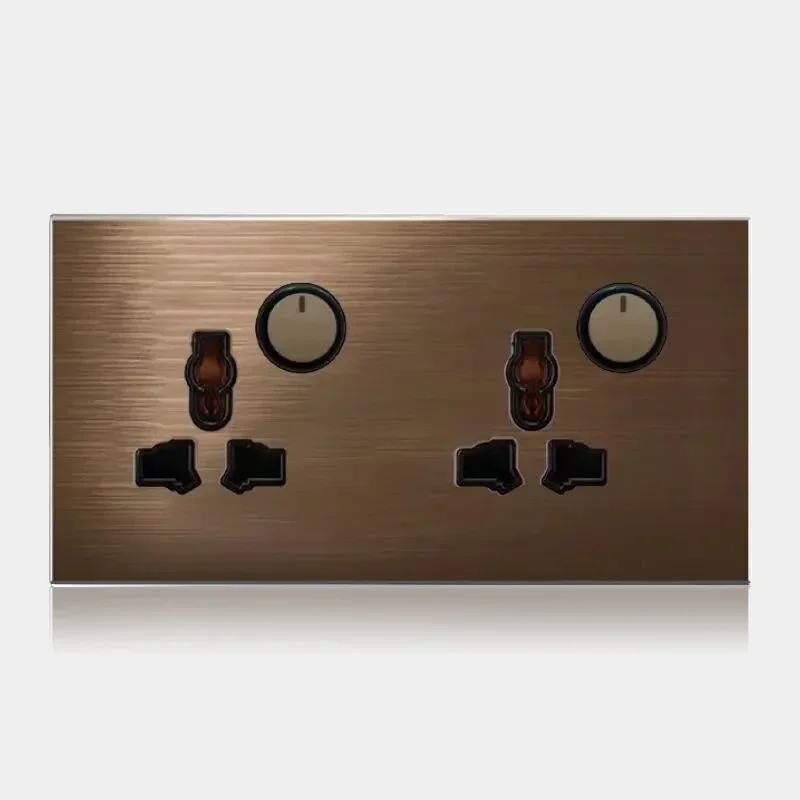Hoge kwaliteit koffiekleur universele Retro Eu FR 220V wandlichtschakelaar, resetknopschakelaar stopcontact met LED-indicator
