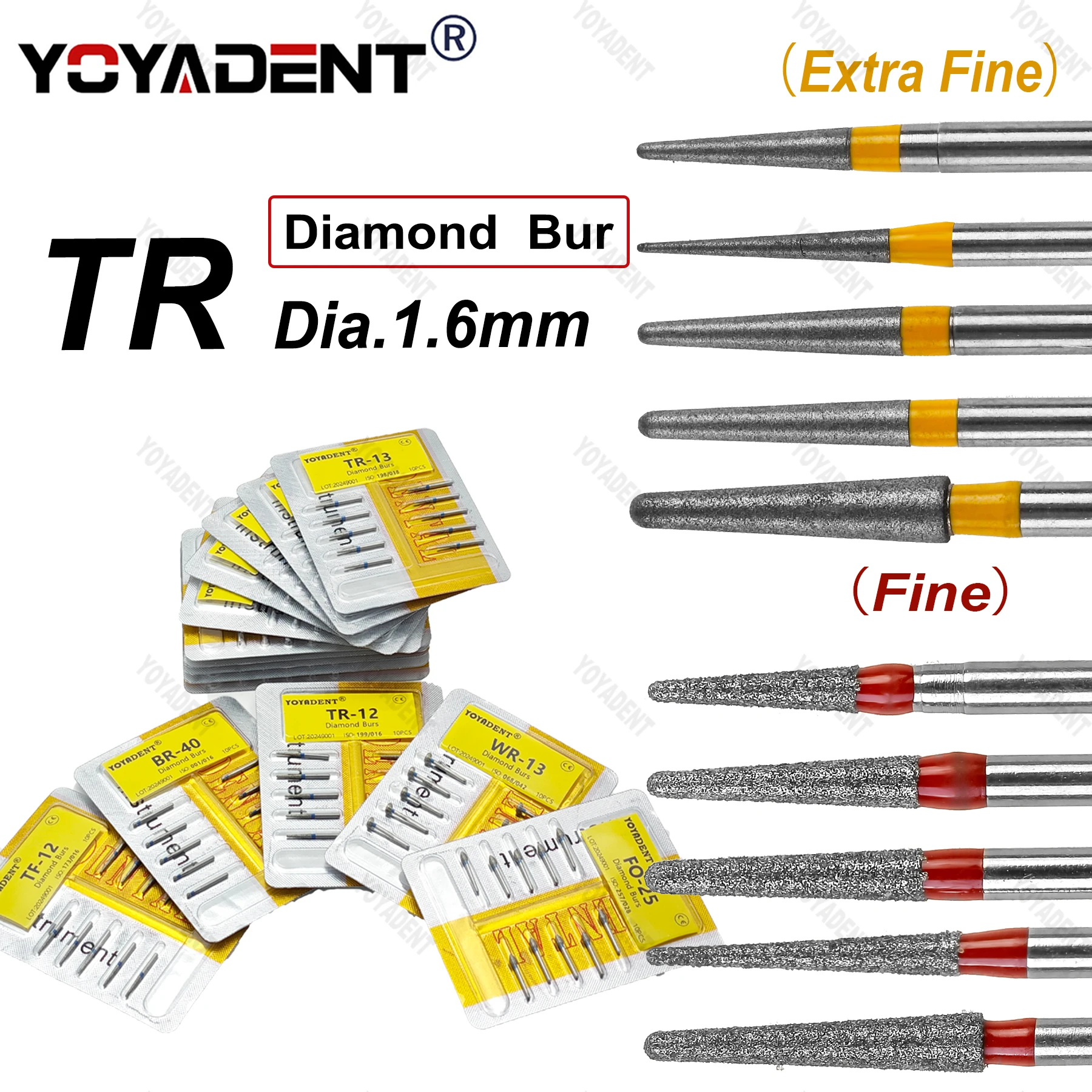 

TR Type Fine/Extra Fine Dental Diamond Burs Dentistry Strawberries For High Speed Turbines Dentist Accessories 10Pcs/Pack