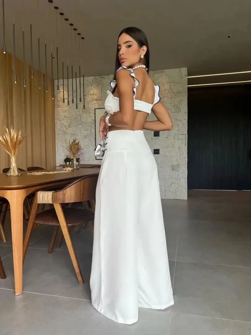 

Летний комплект из двух предметов с брюками, глубоким V-образным вырезом, шикарный и модный женский ансамбль, зимняя коллекция для женщин среднего возраста