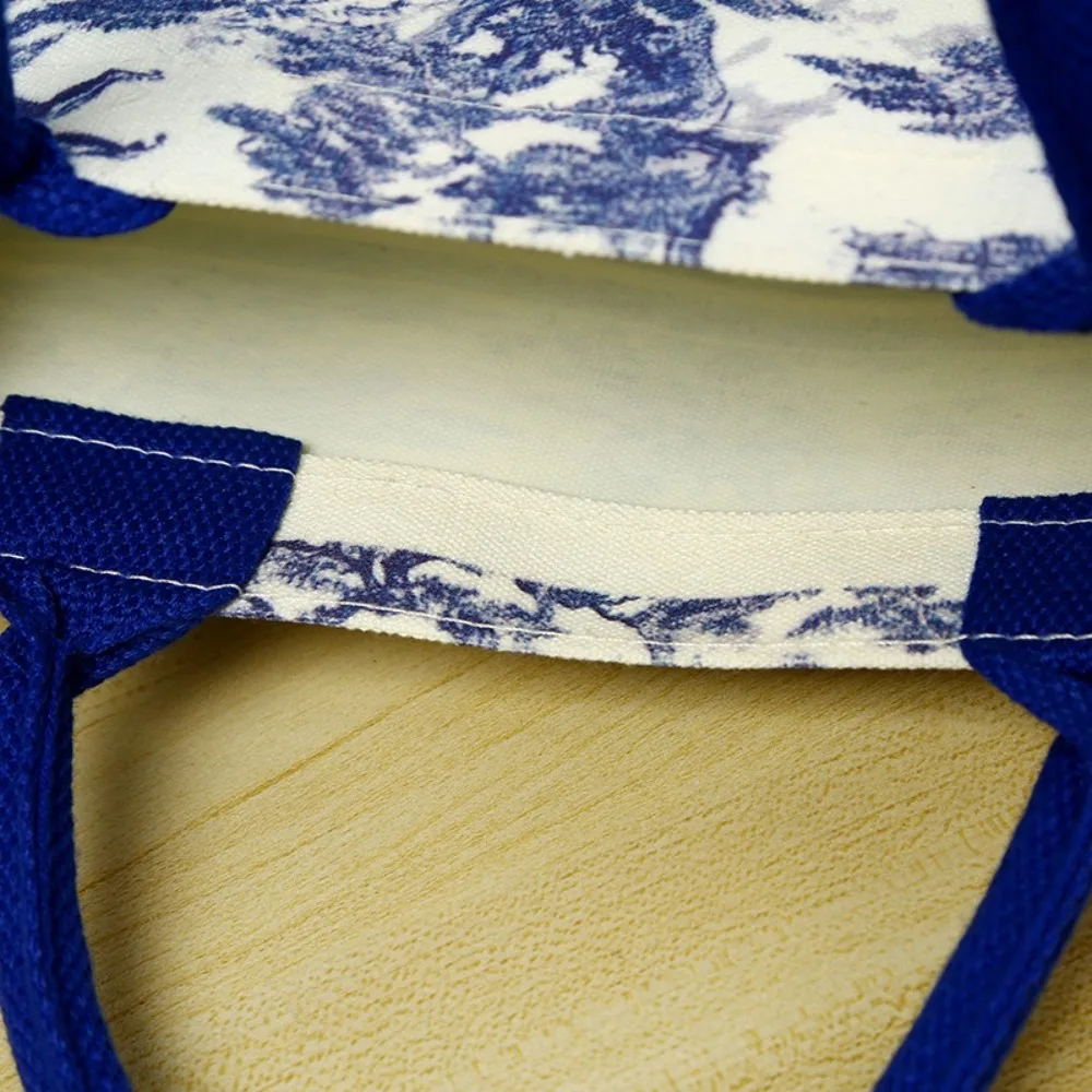 Simple Canvas Shoulder Bag Large Capacity Reusable Tote Bag Creative Flower Print Handbag